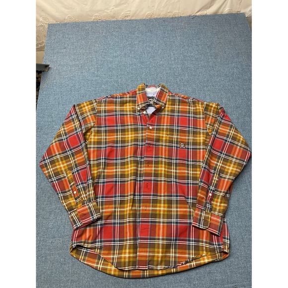 Cinch Other - Cinch Mens Small Red Orange Plaid Long Sleeve Button Down Western Shirt